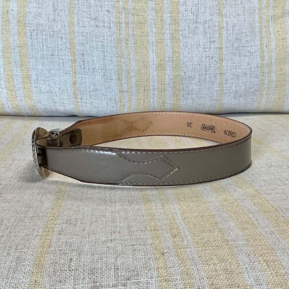 Vintage Textan Grey Leather Western Belt Silver Detailed Metal Buckle - Picture 13 of 16